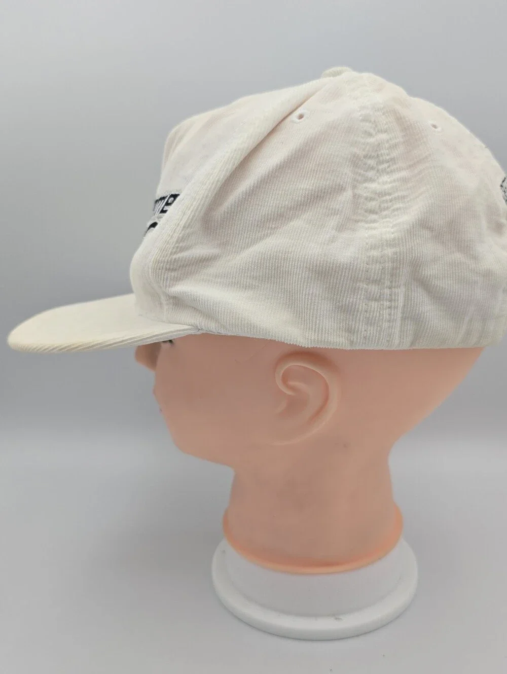 Supreme Cursive Logo White 5 Panel Corduroy Adjustable Snapback Hat
